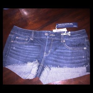 NWT AE glitter jean stretch Shorts